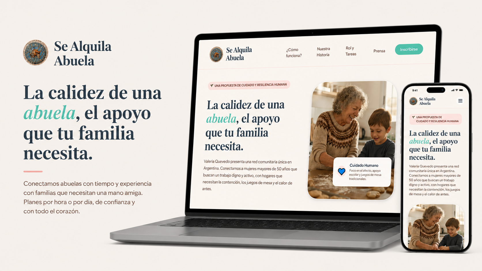 Sitio de Se Alquila Abuela en notebook y teléfono